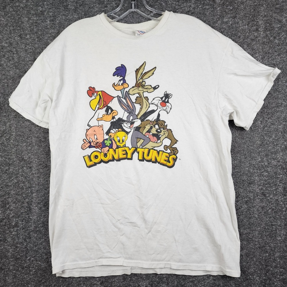Looney Tunes T-Shirt Men‎ Large White Vintage Graphic Character Delta Pro Weight